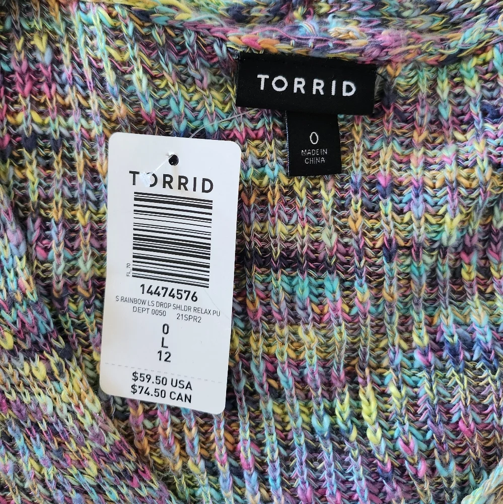 NWT Torrid Rainbow Slub Pullover Tunic V-Neck Sweater - Picture 5 of 6